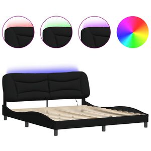 vidaXL Estructura de cama con LED sin colch&oacute;n Hvar tela negro 180x200 cm