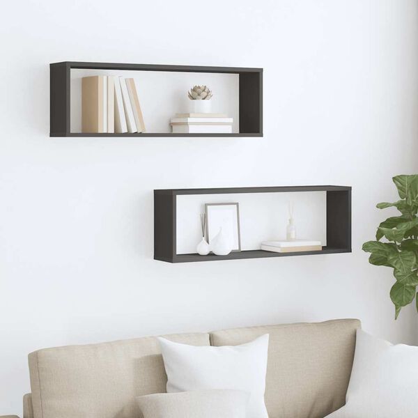 vidaXL Estantes cubo de pared 2 uds contrachapado gris 80x15x26,5 cm