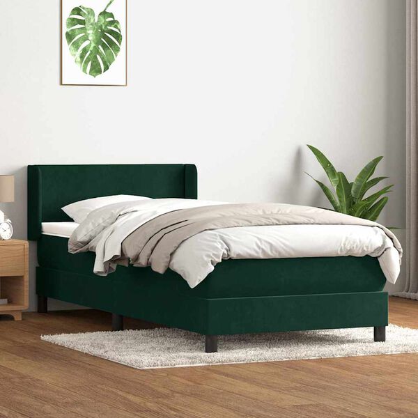 vidaXL Cama box spring con colch&oacute;n terciopelo verde oscuro 80x220 cm
