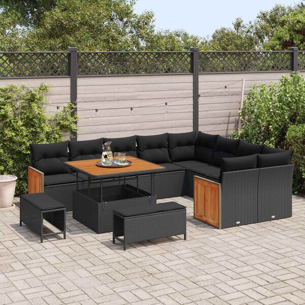 vidaXL Conjunto de sof&aacute;s de jard&iacute;n 13 pcs Negro rat&aacute;n sint&eacute;tico