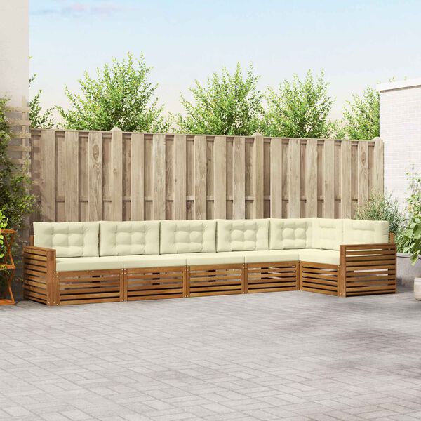 vidaXL Conjunto de sof&aacute;s de exterior con coj&iacute;n 6 pcs Natural y Crema