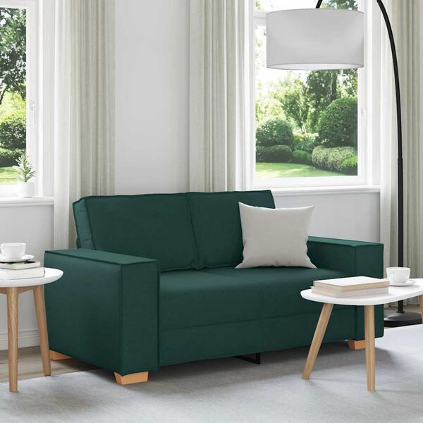 vidaXL Sof&aacute; de 2 plazas de tela verde oscuro, 160x78x84 cm