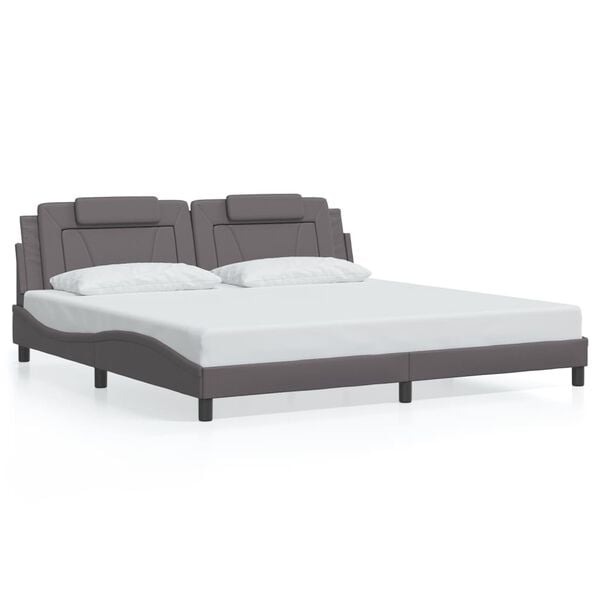 vidaXL Estructura de cama Viana sin colch&oacute;n cuero sint&eacute;tico gris 200x200 cm