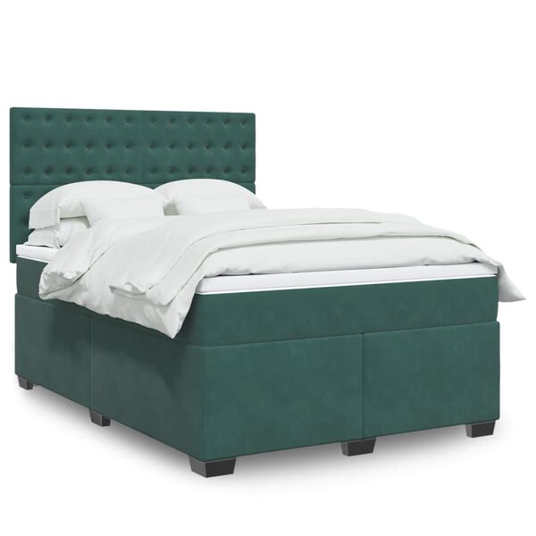 vidaXL Cama box spring con colchón terciopelo verde oscuro 160x200 cm