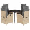 vidaXL Set comedor de jard&iacute;n 5 pzas con cojines rat&aacute;n sint&eacute;tico beige