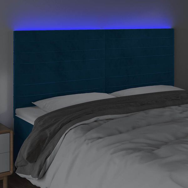 vidaXL Cabecero con luces LED terciopelo azul oscuro 160x5x118/128 cm