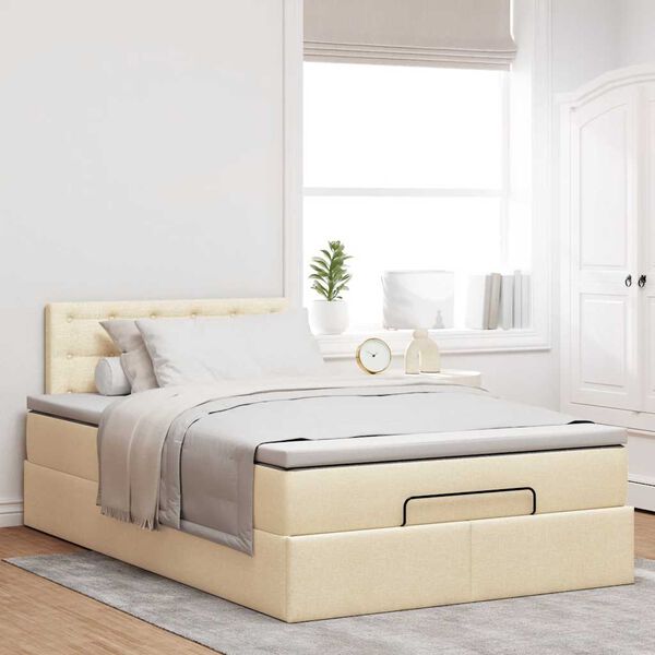vidaXL Estructura de cama otomana con colch&oacute;n tela crema 120x200 cm