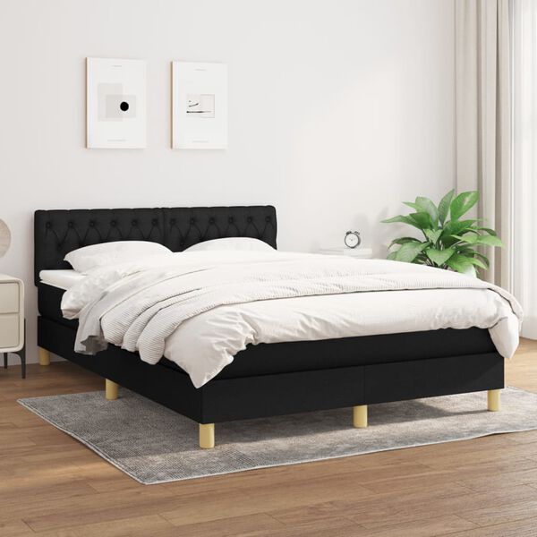 vidaXL Cama box spring con colch&oacute;n tela negro 140x200 cm