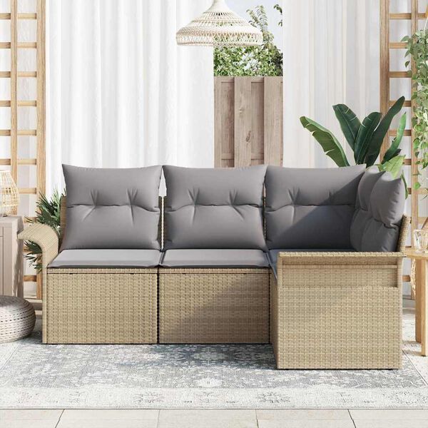vidaXL Conjunto de sof&aacute; de jard&iacute;n 4 pcs Beige rat&aacute;n sint&eacute;tico