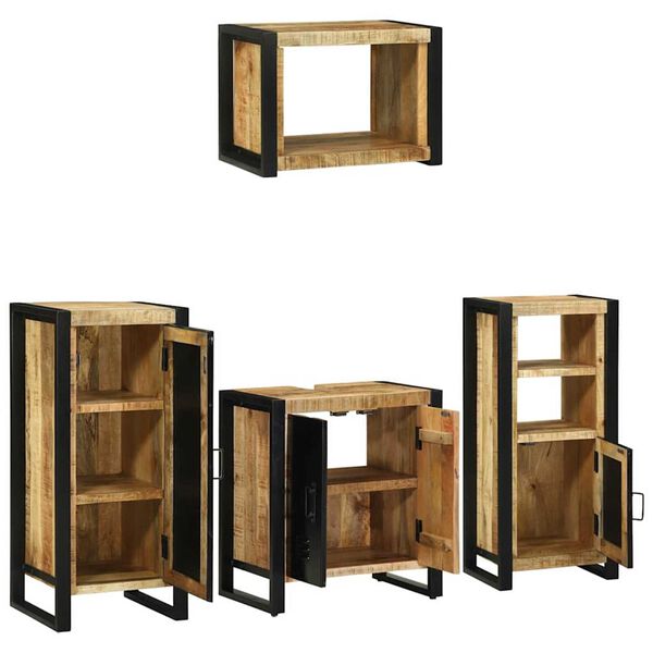 vidaXL Juego de muebles de ba&ntilde;o con caj&oacute;n 4 pcs Madera de mango maciza