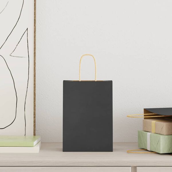 vidaXL Bolsas de papel con asas 50 uds negra 15x8x21 cm