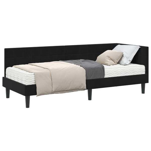 vidaXL Estructura de Cama Esquina con Colch&oacute;n 2 pcs Negro Terciopelo