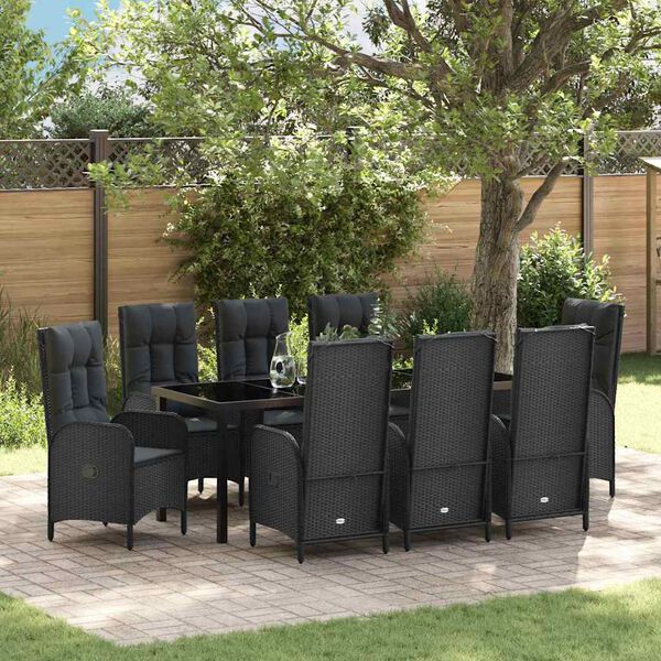 vidaXL Conjunto de Comedor de Jard&iacute;n 9 pcs Negro rat&aacute;n sint&eacute;tico