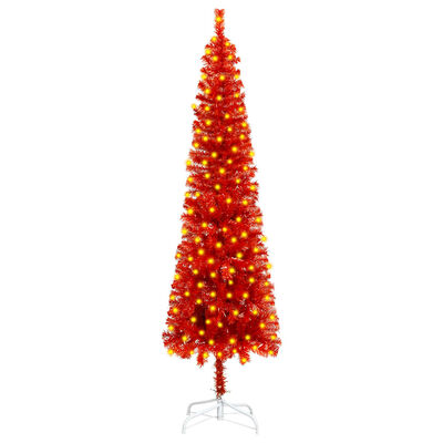 vidaXL Árbol de Navidad delgado con luces rojo 150 cm