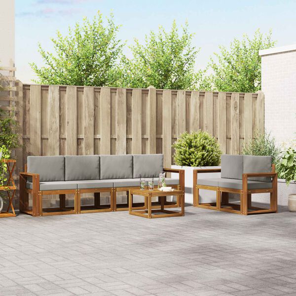 vidaXL Conjunto de sof&aacute;s de exterior 7 pcs Gris Natural y Claro