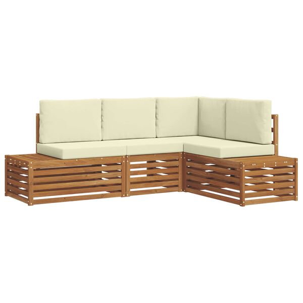 vidaXL Conjunto de sof&aacute;s de exterior con coj&iacute;n 4 Pieza Natural y Crema