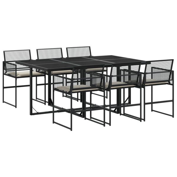 vidaXL Set de comedor de jard&iacute;n 7 pzas y cojines rat&aacute;n sint&eacute;tico negro