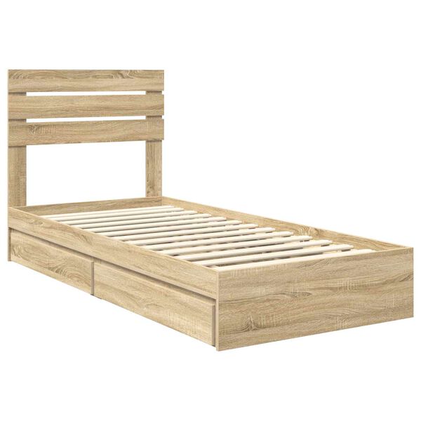 vidaXL Cama con almacenamiento con cabecera Roble Sonoma 90 x 190 cm