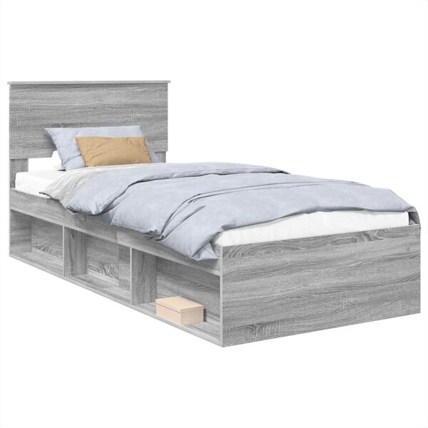 vidaXL Estructura de cama Gris Sonoma 75 x 190 cm Madera de ingenier&iacute;a
