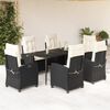 vidaXL Set de comedor de jard&iacute;n 7 pzas y cojines rat&aacute;n sint&eacute;tico negro