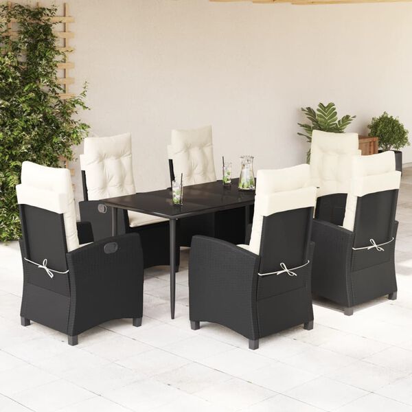 vidaXL Set de comedor de jard&iacute;n 7 pzas y cojines rat&aacute;n sint&eacute;tico negro