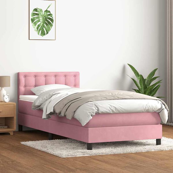 vidaXL Cama box spring con colch&oacute;n terciopelo rosa 80x210 cm