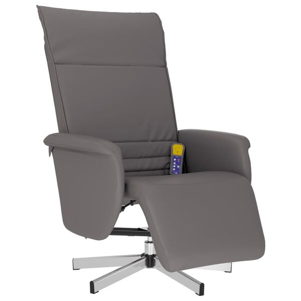 vidaXL Sill&oacute;n reclinable de masaje con reposapi&eacute;s cuero sint&eacute;tico gris
