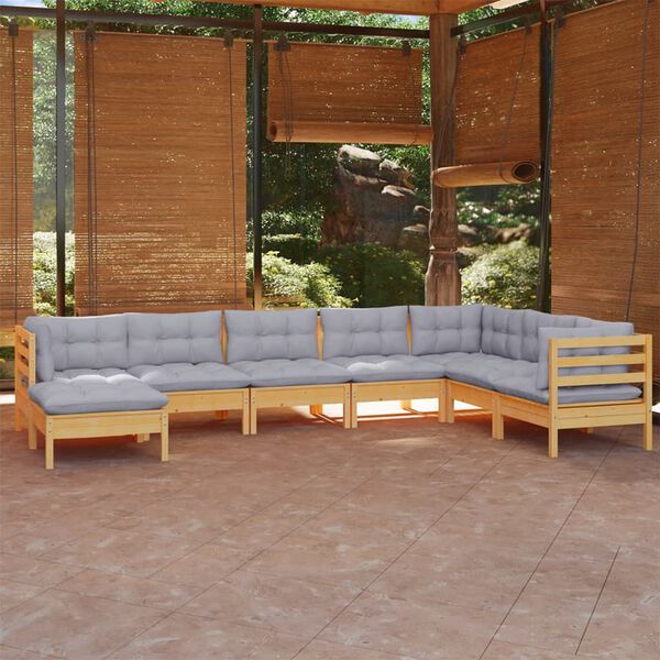vidaXL Juego de muebles de jardín 8 pzas y cojines madera maciza pino