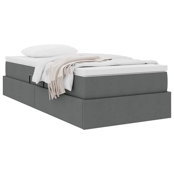vidaXL Cama con almacenamiento y colch&oacute;n Gris oscuro 90 x 190 cm