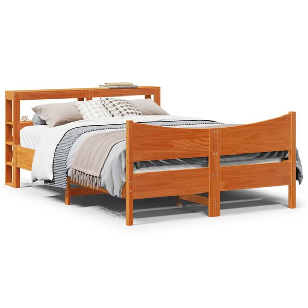 vidaXL Estructura cama con cabecero madera pino marr&oacute;n cera 160x200 cm