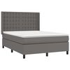 vidaXL Cama box spring colch&oacute;n y LED cuero sint&eacute;tico gris 140x190 cm