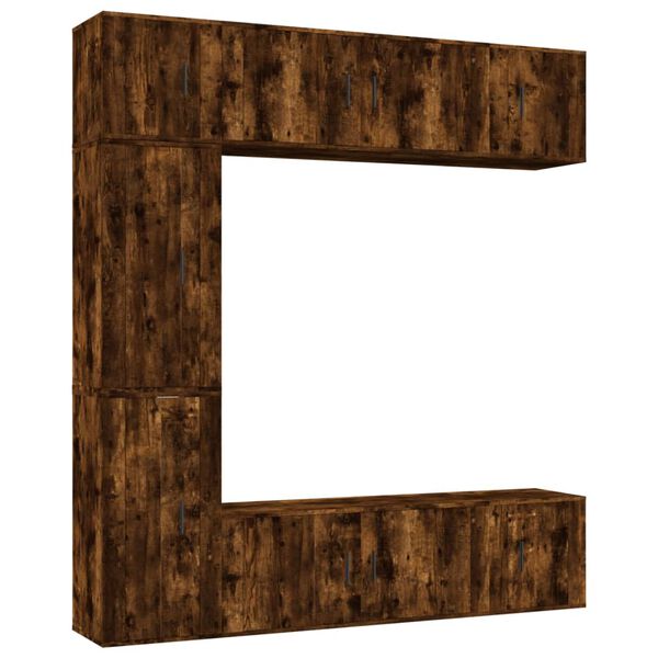 vidaXL Set de muebles de TV 7 pzas madera contrachapada roble ahumado