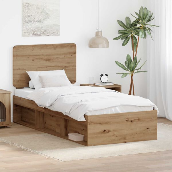 vidaXL Estructura de cama con cabecera Roble Artesanal 90 x 190 cm