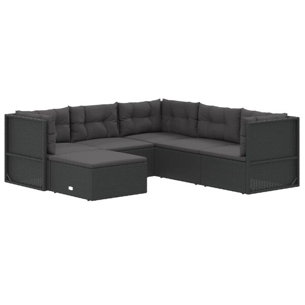 vidaXL Set muebles de jard&iacute;n 6 piezas y cojines rat&aacute;n sint&eacute;tico negro