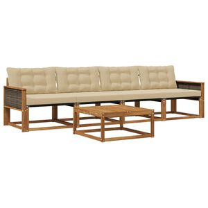 vidaXL Conjunto de sof&aacute;s de exterior con coj&iacute;n 5 pcs Natural y Beige