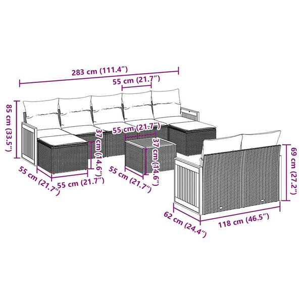 vidaXL Set de sof&aacute;s de jard&iacute;n 10 pzas cojines rat&aacute;n sint&eacute;tico negro