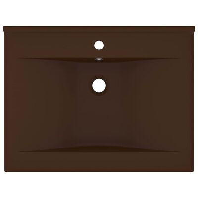 vidaXL Lavabo de lujo agujero de grifo cerámica marrón oscuro 60x46 cm