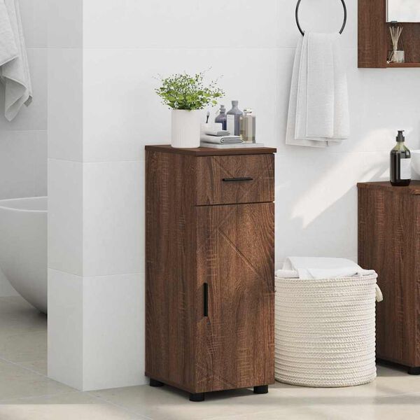 vidaXL Gabinete de Ba&ntilde;o con caj&oacute;n Roble Marr&oacute;n 30 x 35 x 80 cm