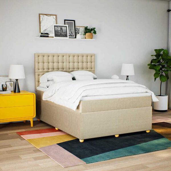 vidaXL Cama box spring con colch&oacute;n tela color crema 140x190 cm