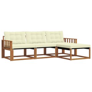 vidaXL Conjunto de sof&aacute;s de exterior con coj&iacute;n 4 pcs Natural y Crema