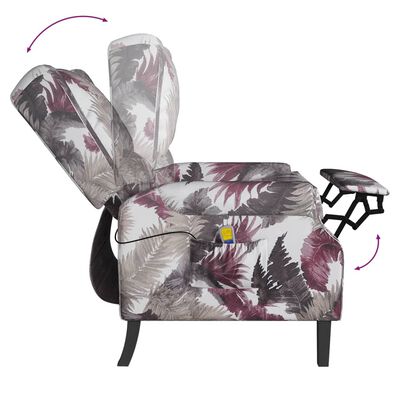 vidaXL Sillón reclinable de masaje de tela con estampado de flores