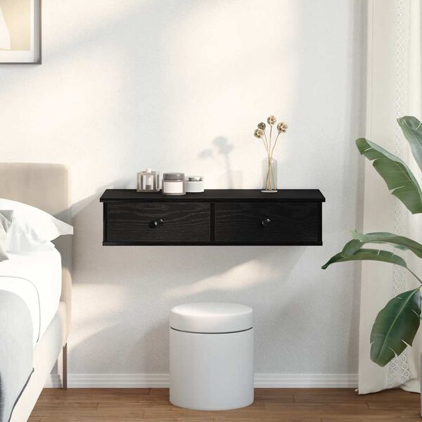 vidaXL Estante de pared con cajones de madera contrachapada negro