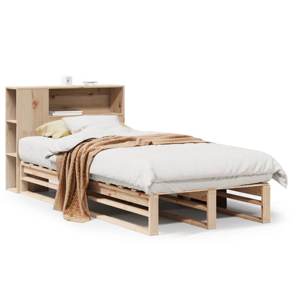 vidaXL Cama con estanter&iacute;a sin colch&oacute;n madera maciza 90x200 cm