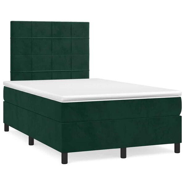 vidaXL Cama box spring colch&oacute;n y LED terciopelo verde oscuro 120x190cm