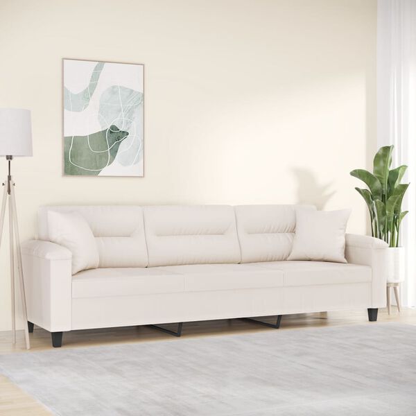 vidaXL Sof&aacute; 3 plazas almohadas y cojines microfibra beige 210 cm