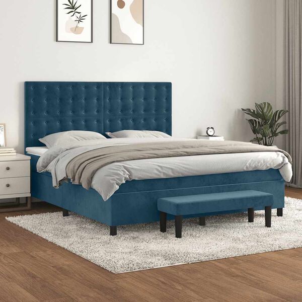vidaXL Cama box spring con colch&oacute;n terciopelo azul oscuro 160x200 cm