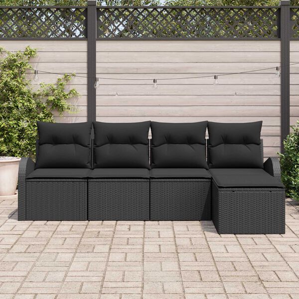 vidaXL Conjunto de sof&aacute; de jard&iacute;n 5 pcs Negro rat&aacute;n sint&eacute;tico