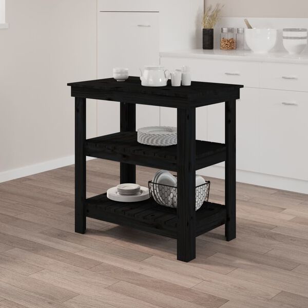 vidaXL Banco de trabajo de madera maciza de pino negro 78,5x50x80 cm