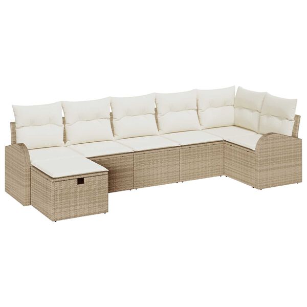 vidaXL Conjunto de sof&aacute; de jard&iacute;n 7 pcs Beige rat&aacute;n sint&eacute;tico
