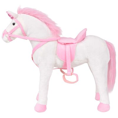 vidaXL Unicornio de peluche de pie blanco y rosa XXL